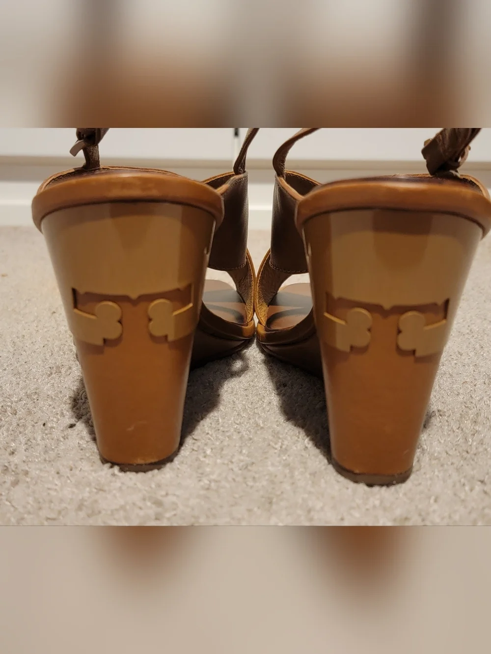 Tory Burch Gabrielle Leather Slingback Wedges Heels Royal Tan Size 9